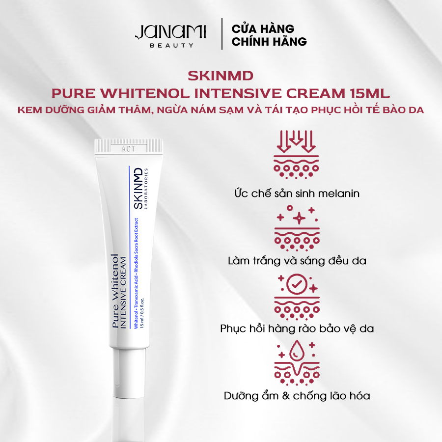 Bộ đôi ngừa thâm nám SkinMD Pure Whitenol Intensive Cream 15 ml và chống nắng nội sinh Bella The Sun 30 viên