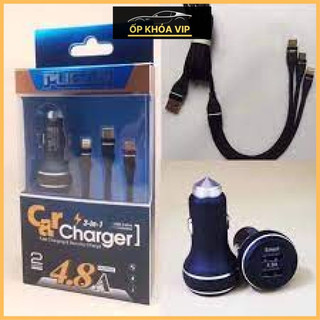 Tẩu sạc nhanh xe oto, xe hơi - Tẩu sạc nhanh PUGAN kèm dây sạc 3 đầu- tẩu sạc xe ô tô by Ốp khóa VIP