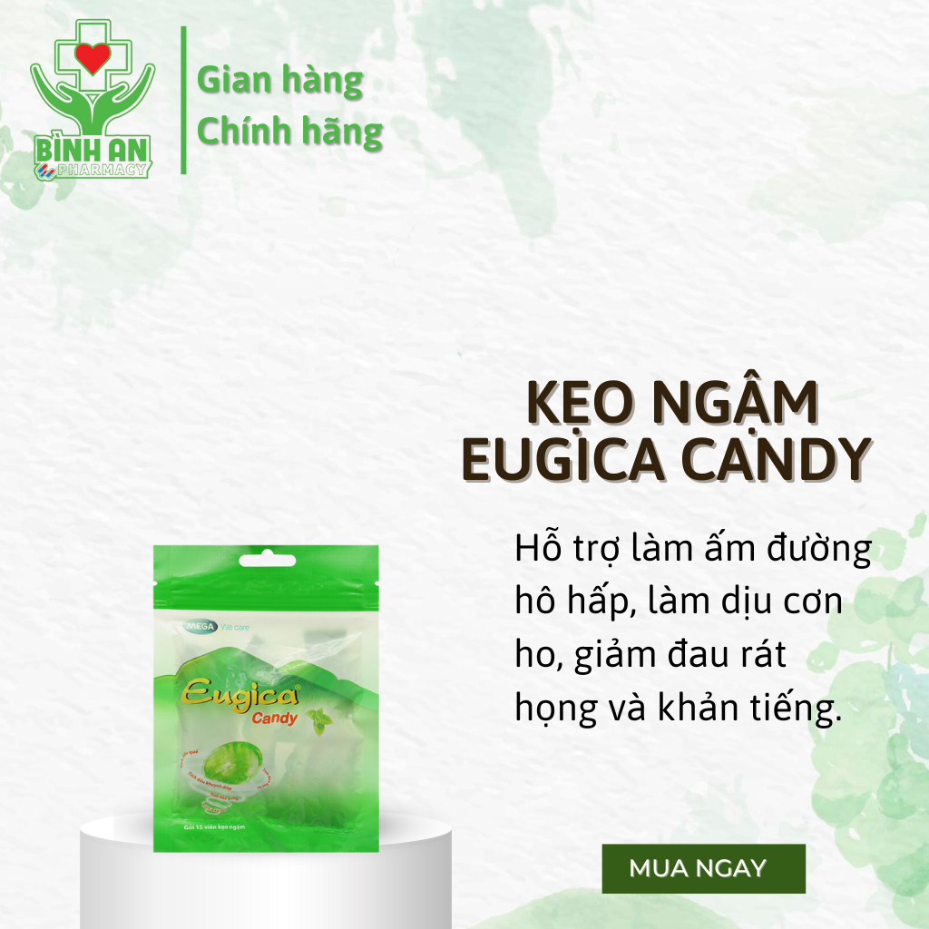 Kẹo Ngậm EUGICA CANDY Thảo Dược Giảm Ho, Rát Họng, Ngứa Họng (Túi zip 15 viên) - NT Bình An