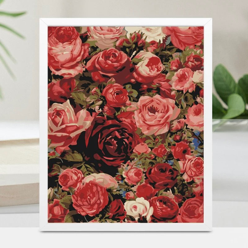 Tranh sơn dầu số hoá tự tô DIY khổ 40x50cm đã căng khung- Triệu bông hồng
