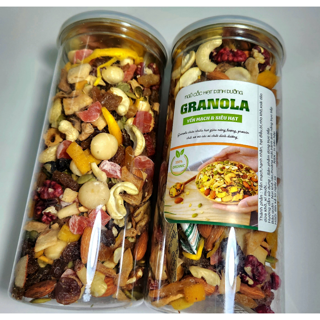 Ngũ cốc Granola siêu hạt, siêu dinh dưỡng, nguyên vị, thơm ngon, không yến mạch hộp 500 gram