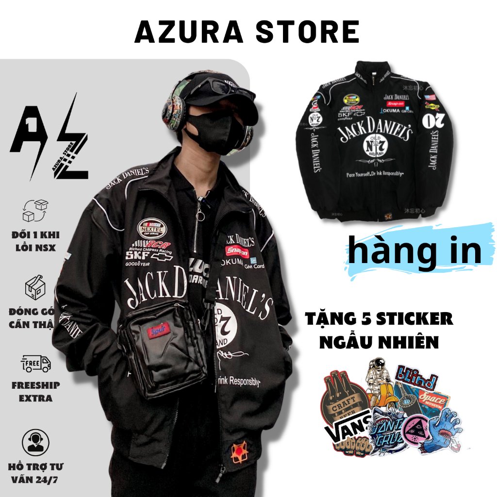 Áo Khoác JackDaniel's Racing Jacket tặng kèm 5 Sticker Cực Chất - Azura Store