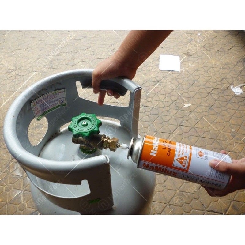 Combo đầu sạc chiết gas lon mini từ bình gas 12kg sang gas lon du lịch + tặng 10 nút nhựa
