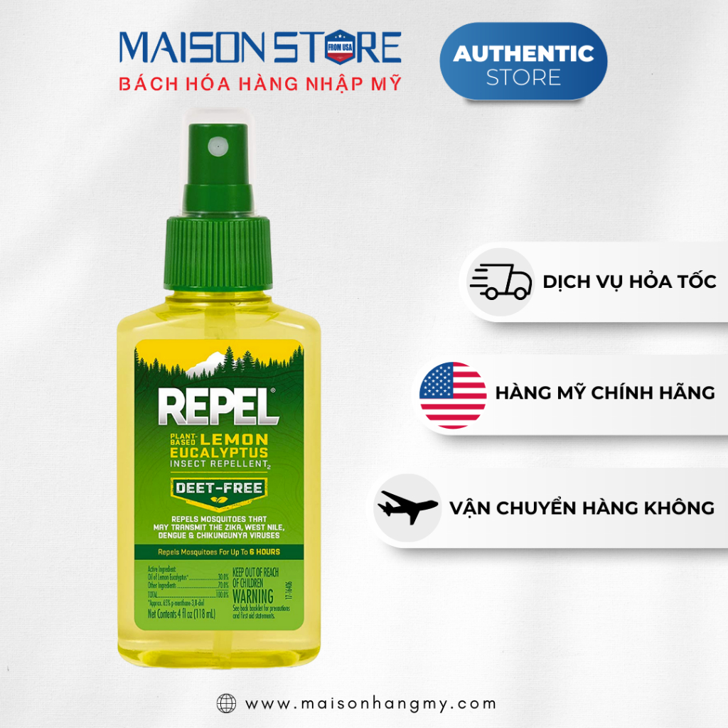 XỊT MUỖI HƯƠNG CHANH & KHUYNH DIỆP REPEL LEMON EUCALYPTUS (118ml) - Hàng Nhập USA Chính Hãng