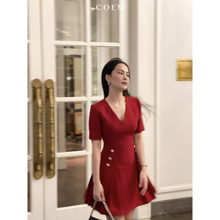 COEM | ĐẦM THIẾT KẾ CỔ V TAY NGẮN DÁNG XOÈ CHỮ A THANH LỊCH ĐƠN GIẢN NỮ TÍNH ĐI LÀM DẠO PHỐ MÀU ĐỎ - OANH DRESS ĐỎ