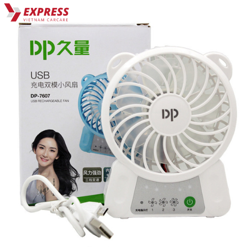 Quạt Điện Mini DP 7607, Quạt Sạc Tích Điện Đa Năng Siêu Cute