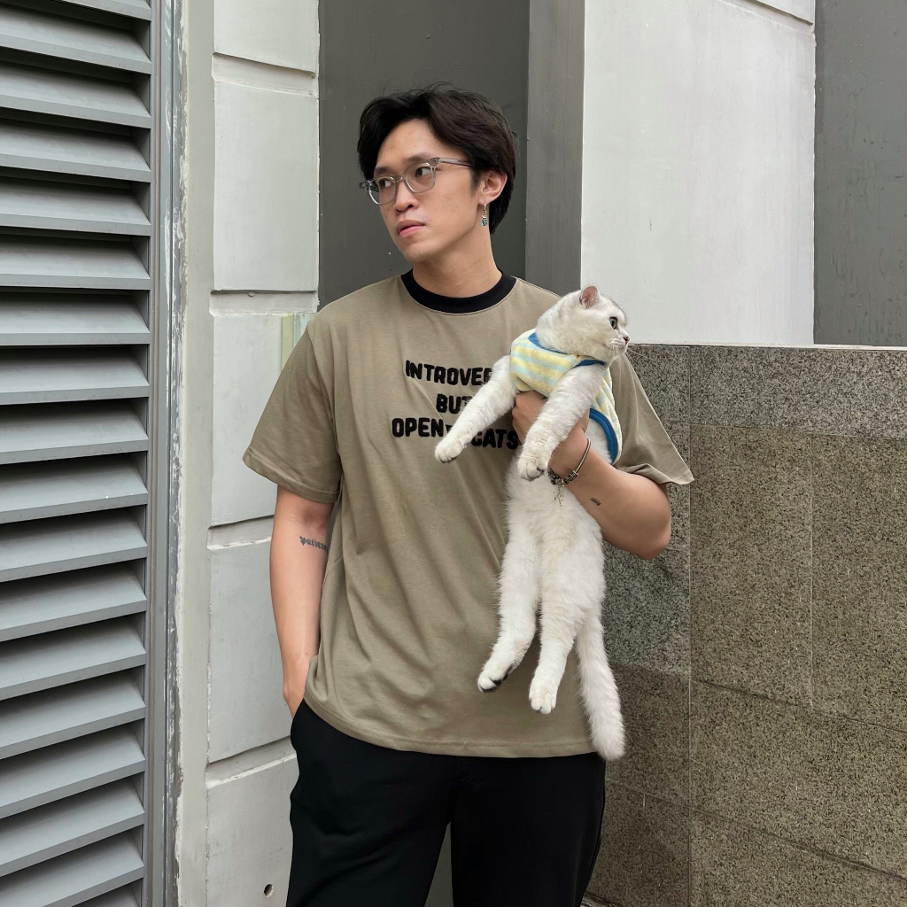 Áo thun Hướng Nội Yêu Mèo - Introvert Boy Club - Xám