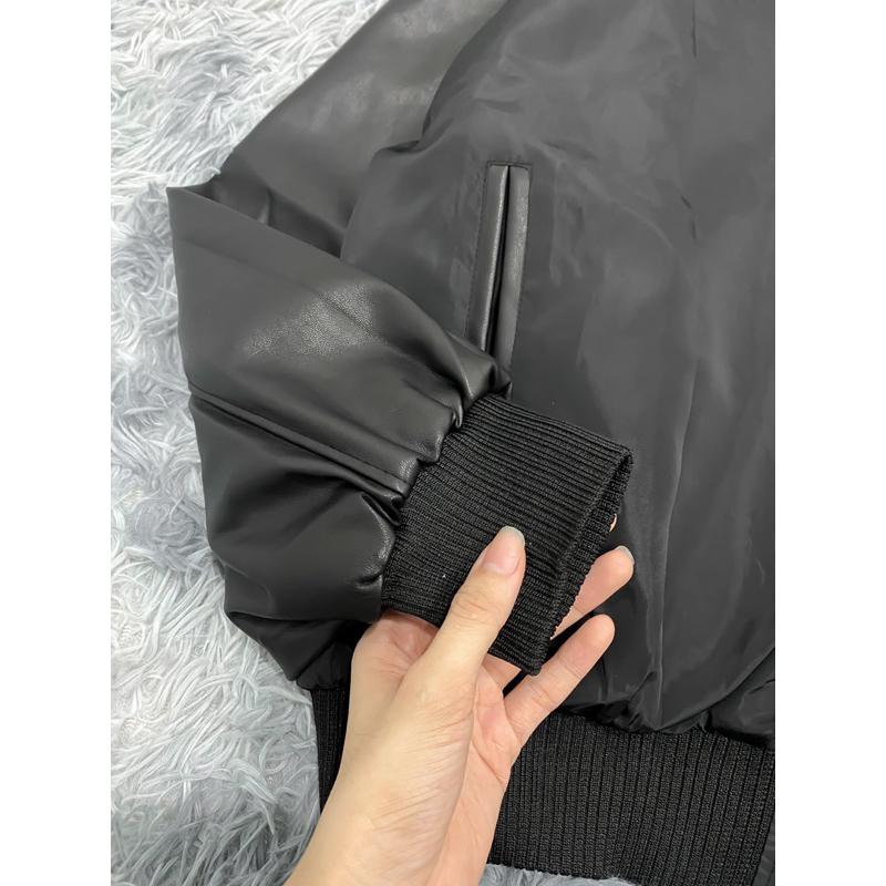 Áo khoác Bomber Colo Đen Tay Da