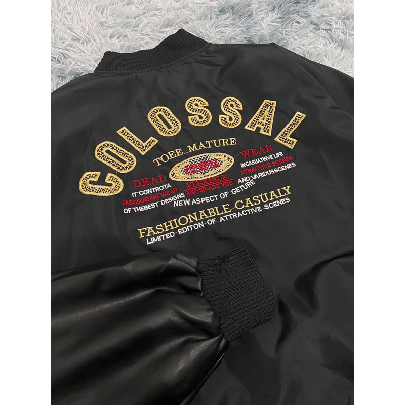 Áo khoác Bomber Colo Đen Tay Da