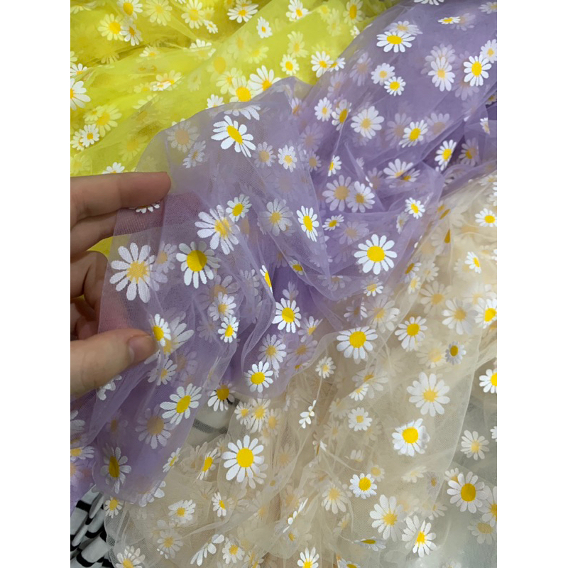 Vải lưới tutu mềm hoa cúc hoạ mi