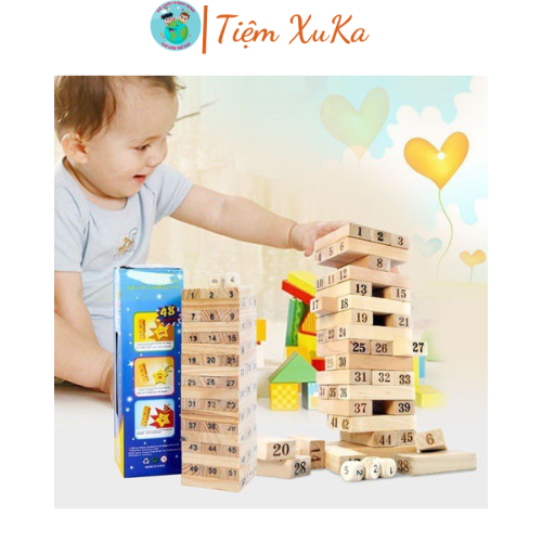 Bộ rút gỗ 54 thanh tặng kèm 4 viên xúc xắc, đồ chơi rút gỗ kích thích trí não cho trẻ
