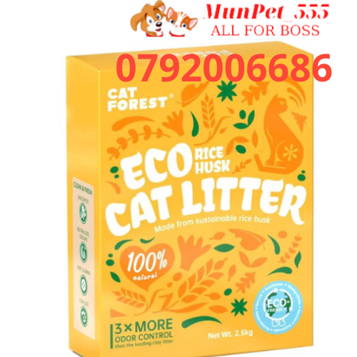 Cát vỏ trấu CAT FOREST Cát vệ sinh cho mèo thân thiện với môi trường gói 2,4kg 6 lít
