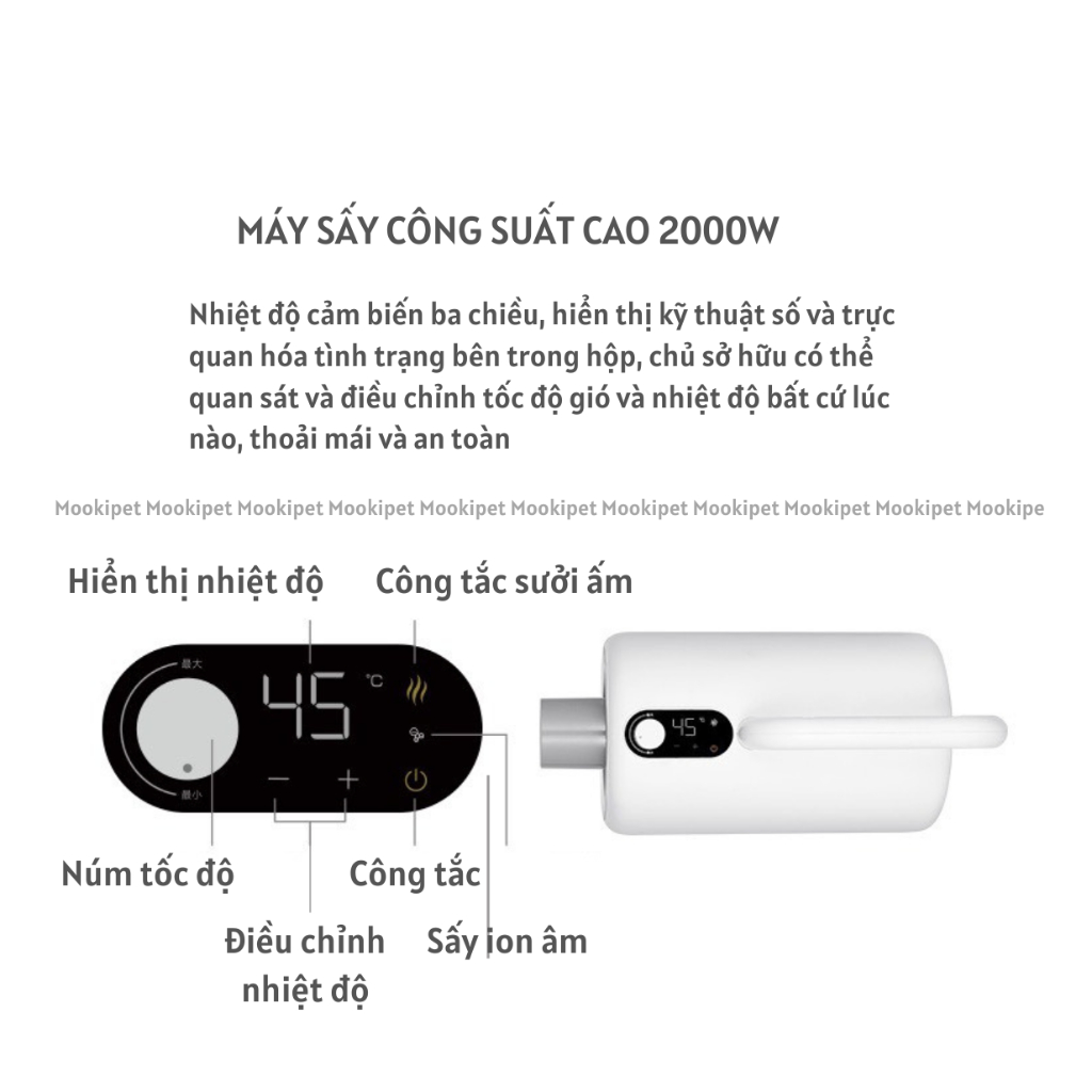 Hộp sấy tự động công suất lớn 2000w gió 360 cho chó mèo Xiaomi MOOKIPET