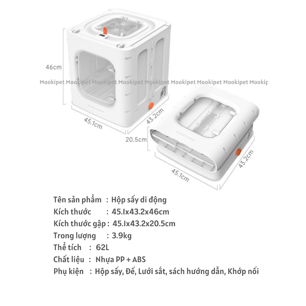 Hộp sấy tự động công suất lớn 2000w gió 360 cho chó mèo Xiaomi MOOKIPET