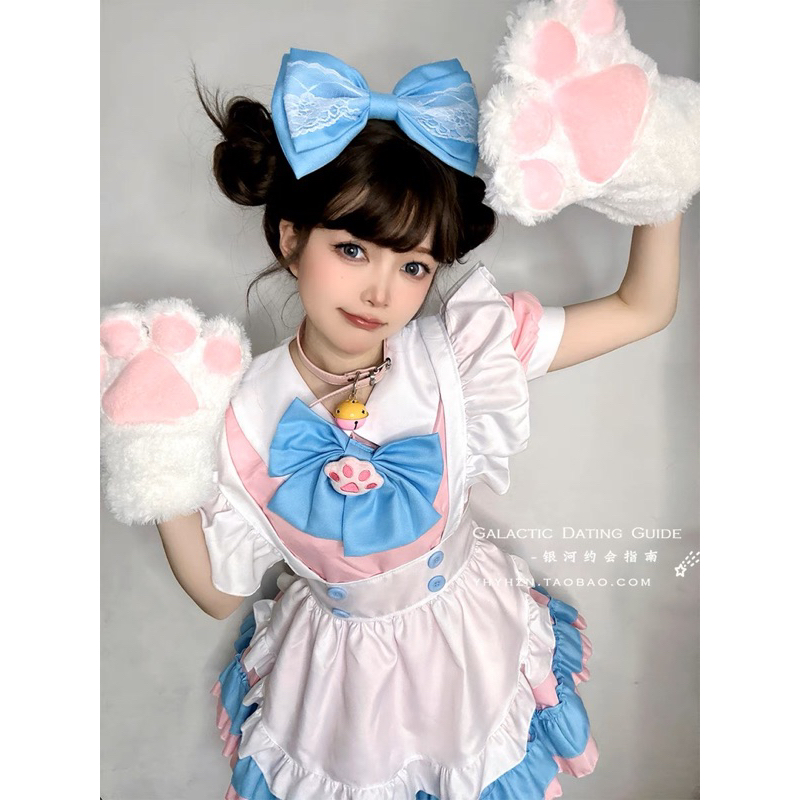 (TẶNG KÈM VỚ)Maid ngắn cosplay mèo hồng đáng yêu bộ 5 món - Váy Maid Hồng Loli Gắn Tay Mèo(Có Clip, Ảnh Thật) Fx Anime