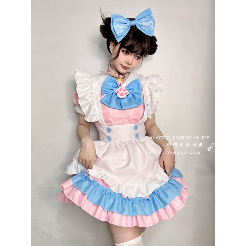 (TẶNG KÈM VỚ)Maid ngắn cosplay mèo hồng đáng yêu bộ 5 món - Váy Maid Hồng Loli Gắn Tay Mèo(Có Clip, Ảnh Thật) Fx Anime