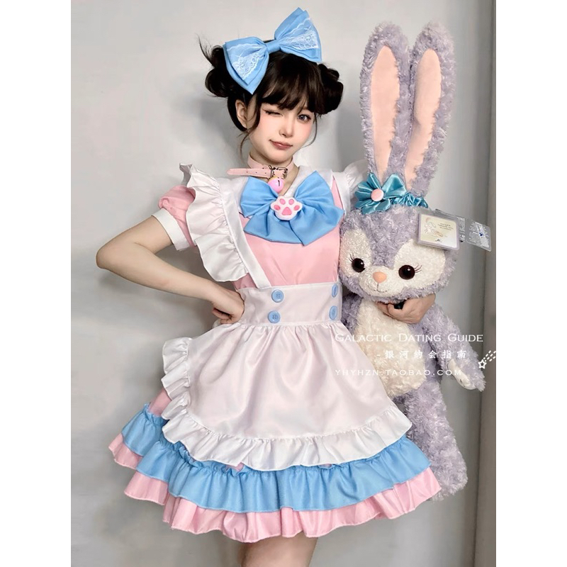 (TẶNG KÈM VỚ)Maid ngắn cosplay mèo hồng đáng yêu bộ 5 món - Váy Maid Hồng Loli Gắn Tay Mèo(Có Clip, Ảnh Thật) Fx Anime