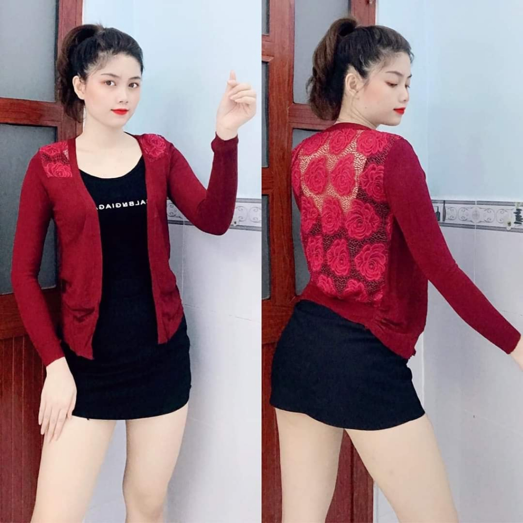 Áo khoác len cardigan ren lưng sao nhiều màu