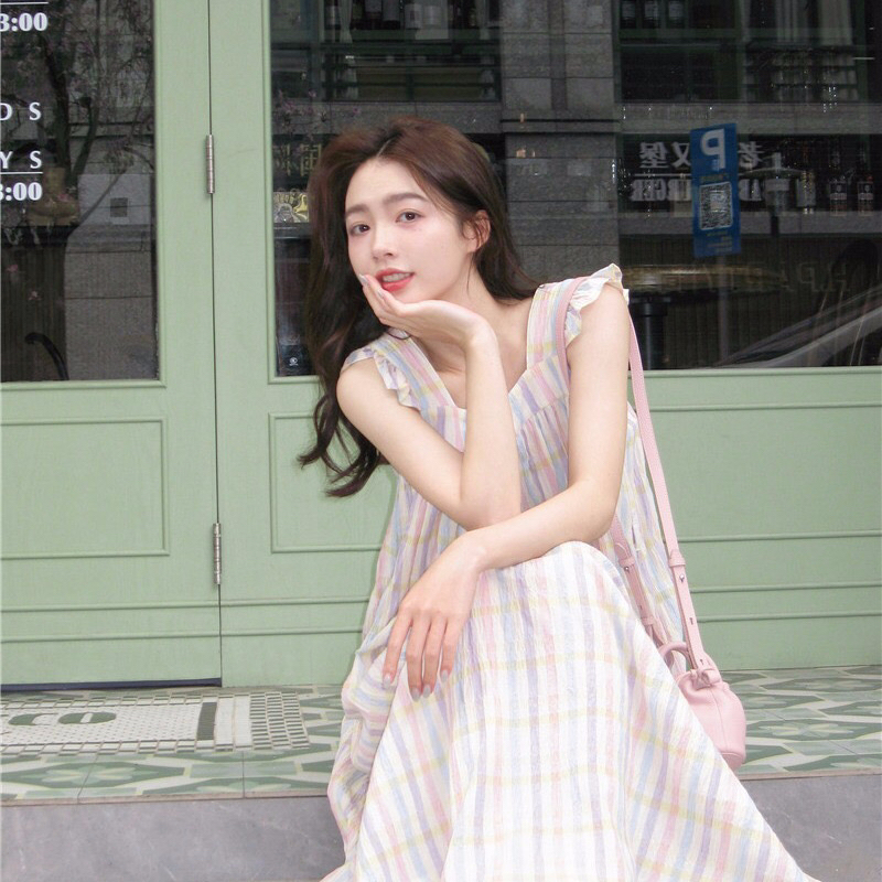 𝗺𝗶𝗲 𝘀𝘁𝘂𝗱𝗶𝗼 - 𝗖𝗼𝗹𝗼𝗿𝗳𝘂𝗹 𝗗𝗿𝗲𝘀𝘀 Đầm dài cổ vuông sọc nhiều màu