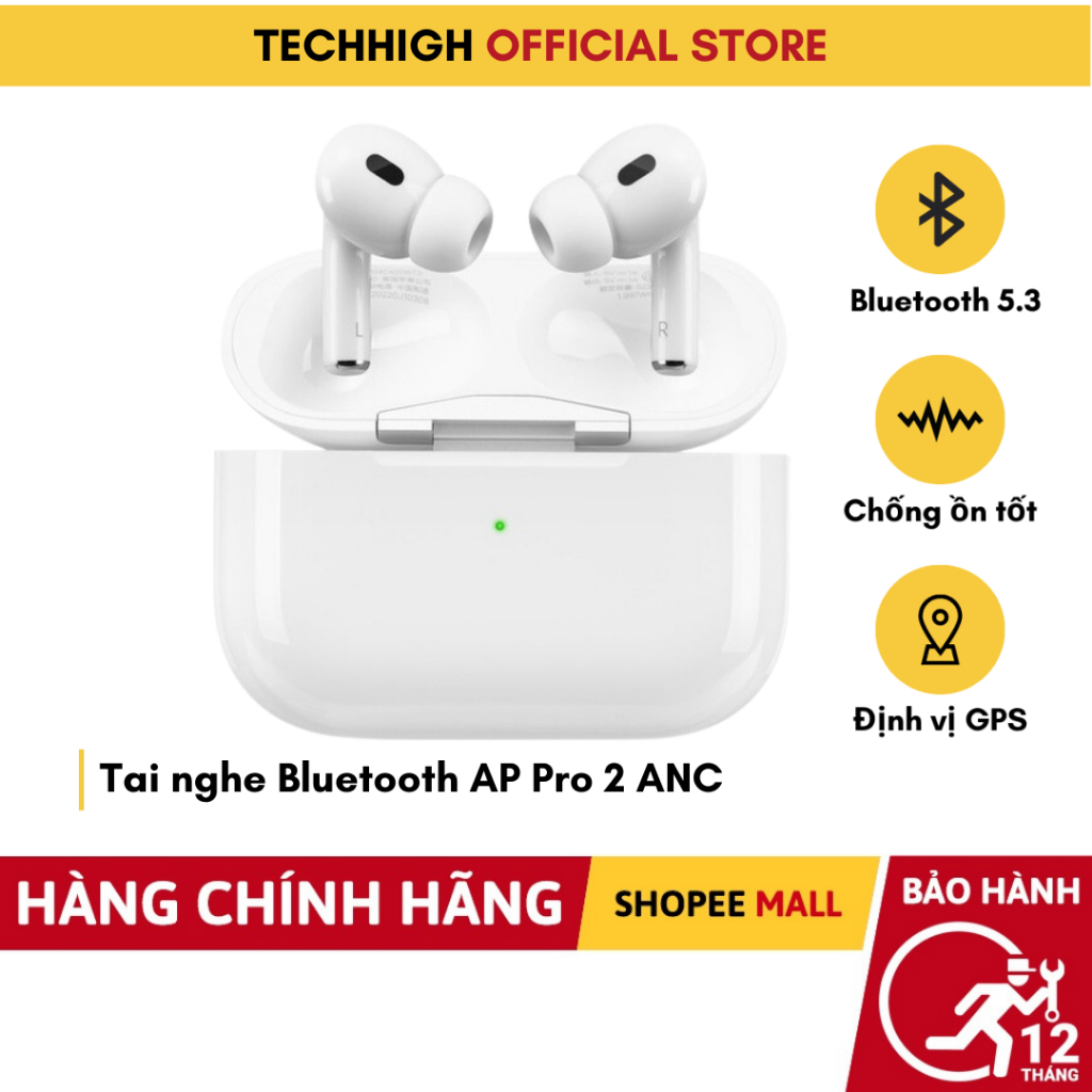 Tai Nghe Bluetooth Pro GEN 2 ANC Thế Hệ Mới Âm Thanh Chuẩn Chống Ồn Định Vị Đổi Tên Hàng Chính Hãng-TECHHIGH
