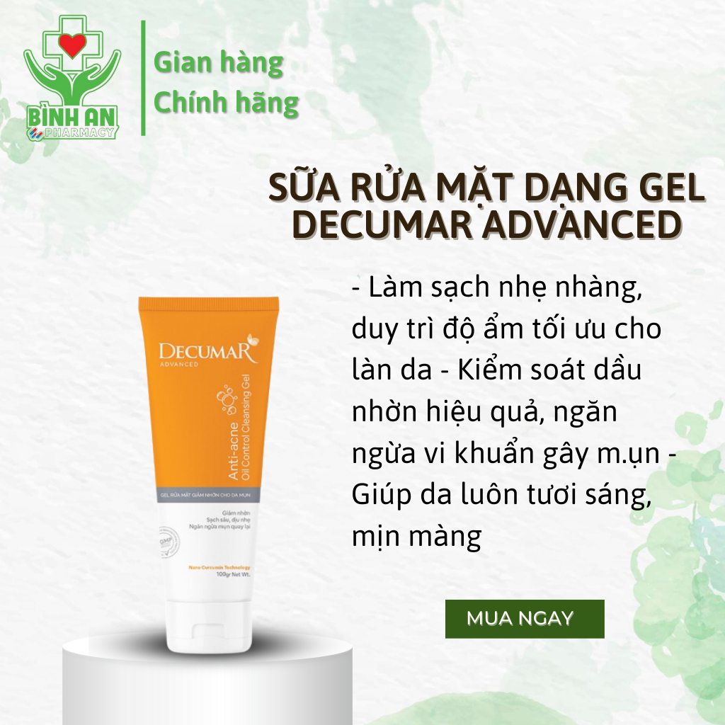 Sữa rửa mặt dạng Gel Decumar Advanced giảm mụn kiểm soát nhờn 50g - 100g - NT Bình An