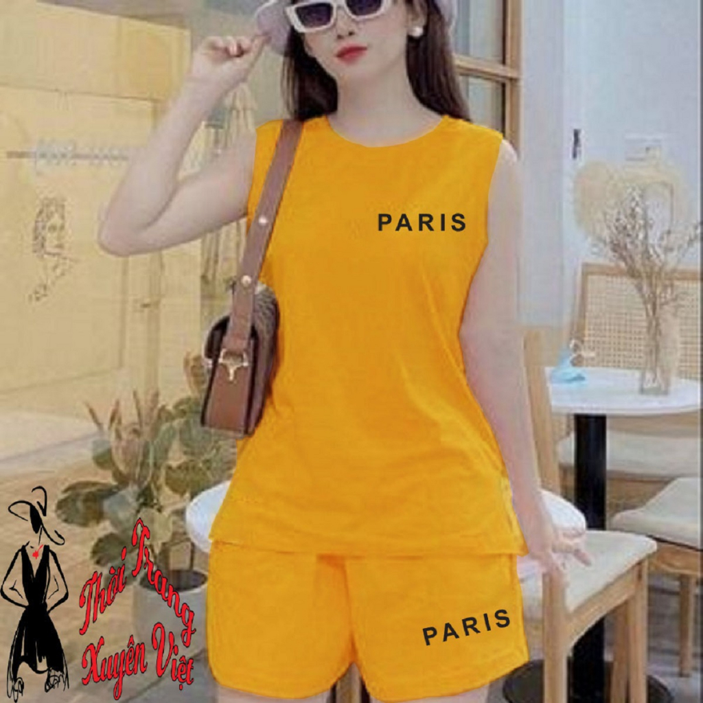 bộ quần đùi túi may đắp áo sát nách xẻ tà PARIS chất vải co giản thấm hút mồ hôi được làm tại xưởng