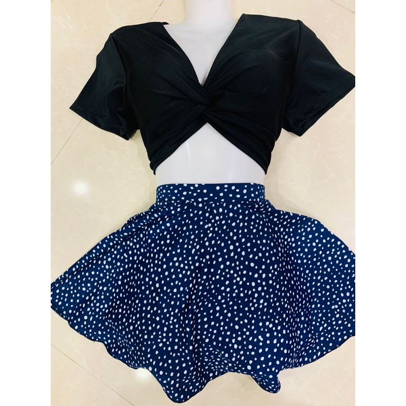 Bikini bigsize áo xoắn ngực mix chân váy xoè liền quần đùi trên 55 kg