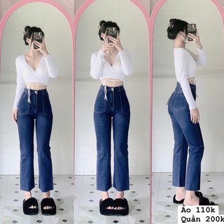 Jeans dài ống đứng co giãn túi xéo