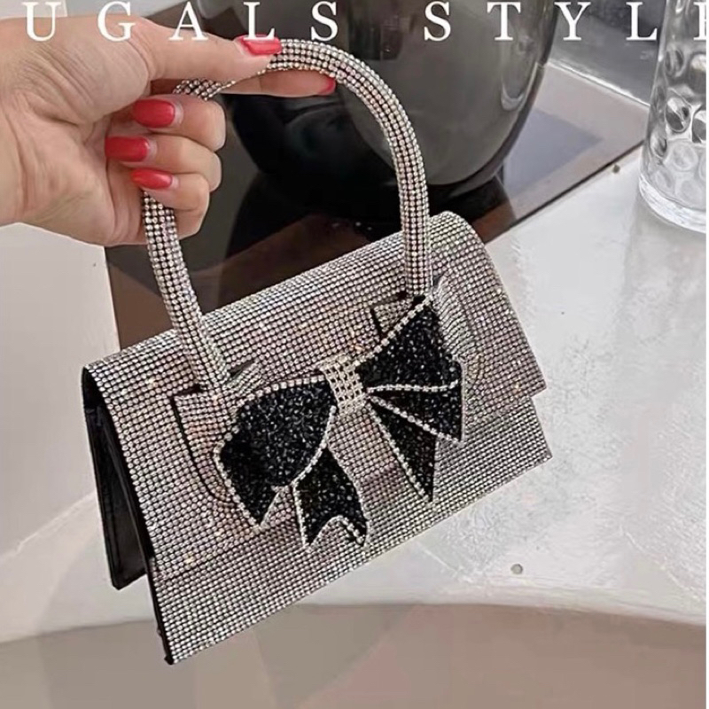 ORDER 🎀 Túi xách đính đá bling nơ đen quai cầm tay dây xích đeo vai