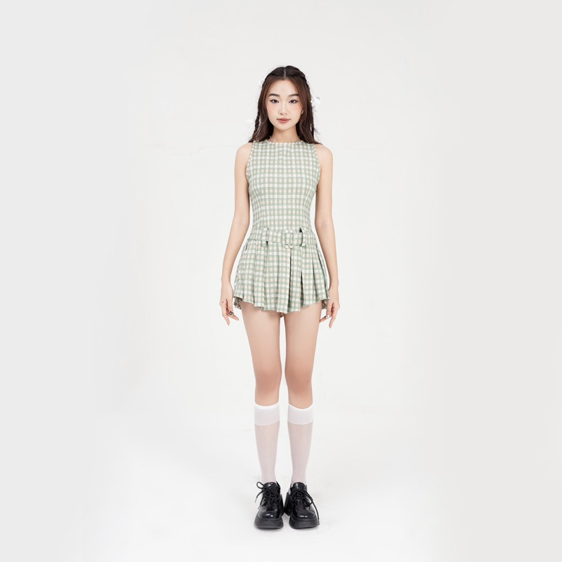 Váy caro phối đai thắt eo - Flannel Dress