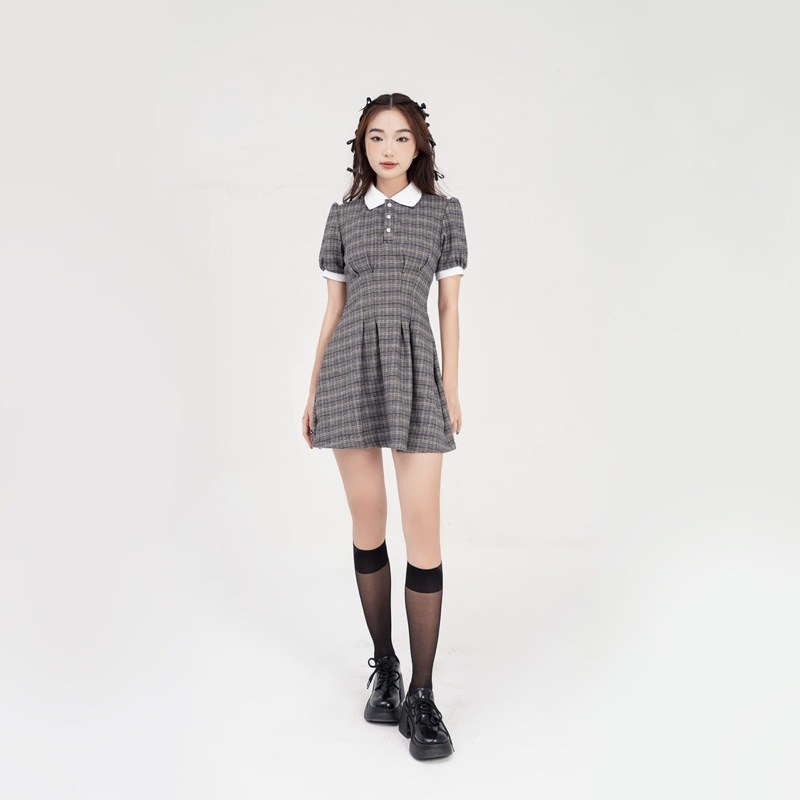 Váy caro dáng A xếp ly hông - Laimer