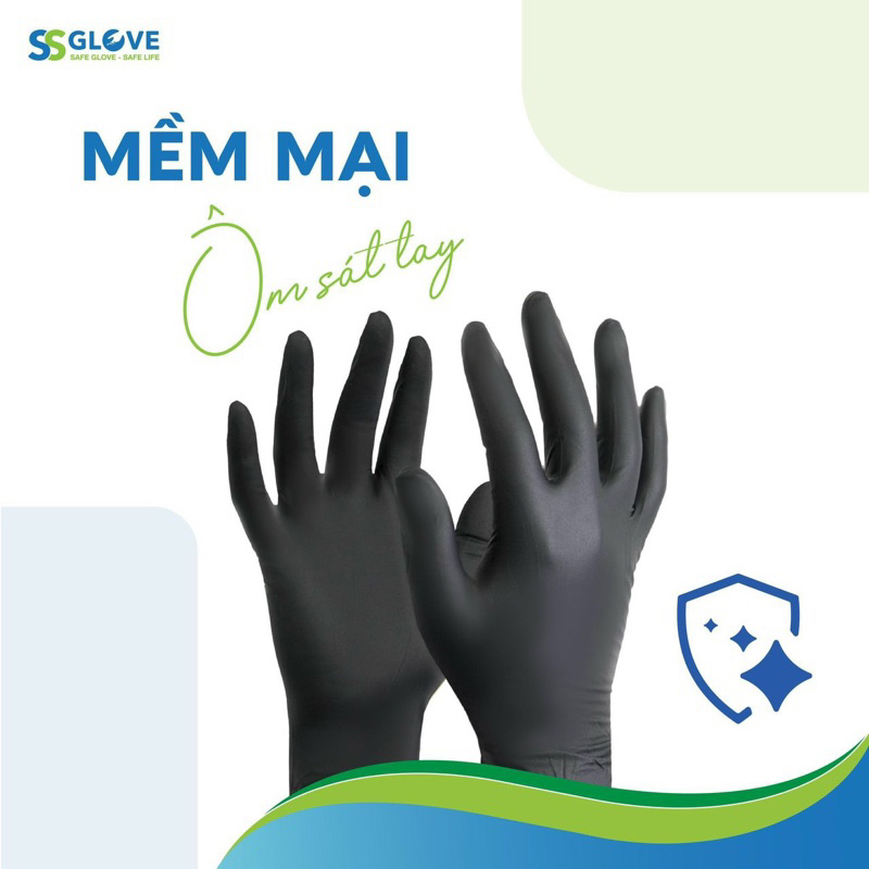 Hộp 100 Chiếc Găng Tay Đen Cao Su Không Bột Đen Nhám Làm Tóc Thẩm Mỹ Spa Phun Xăm Hàng Loại 1