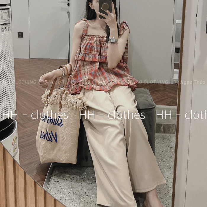 set áo kẻ mix quần suông xếp li siêu xinh thời trang siêu hot hit dành cho các nàng trẻ trung, dễ thương xinh xắn