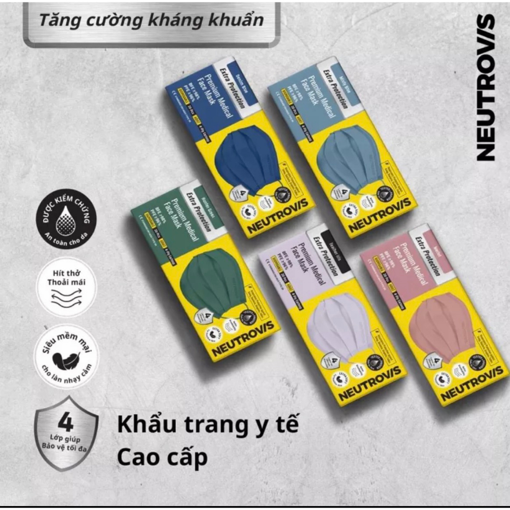 Khẩu Trang Cao Cấp 4 Lớp Kháng Khuẩn Neutrovis - Khẩu Trang Y Tế, Lọc Khuẩn, Bảo Vệ Đường Hô Hấp (30 Cái) - NT Bình An