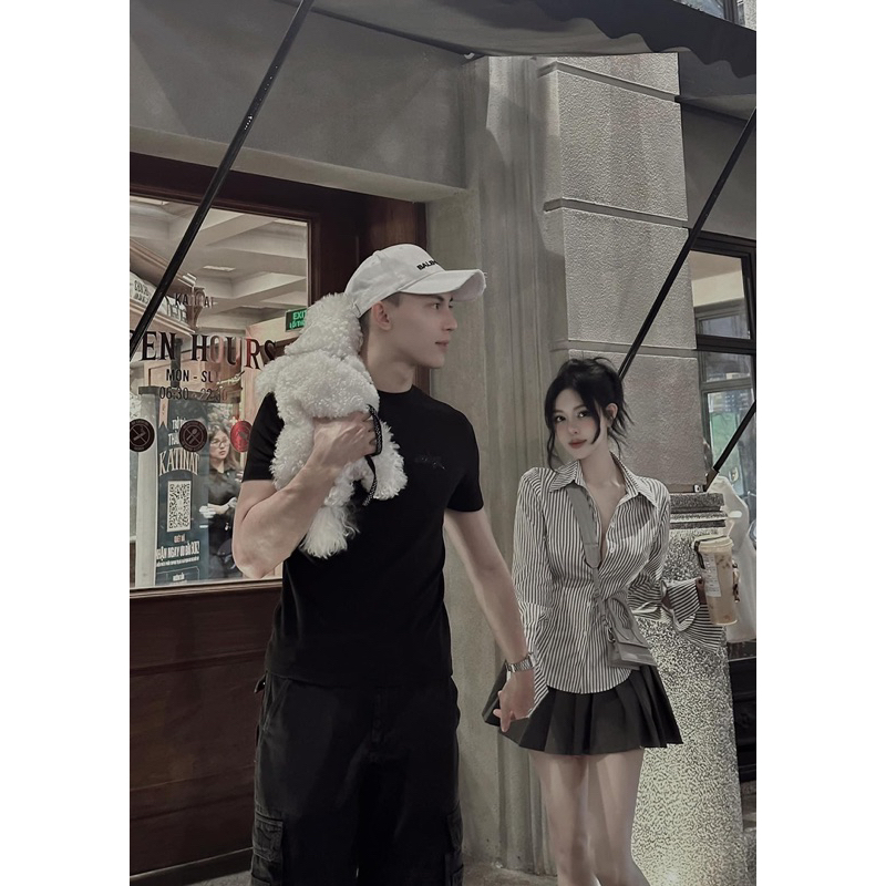 S72 Set Nữ Sơ Mi Kẻ Mix Chân Váy Xếp Ly MPB