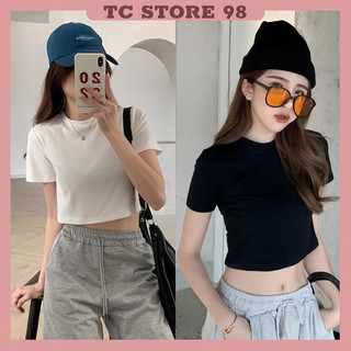 Áo Croptop Tay Ngắn Cổ Tròn Xẻ Ở Eo Mặc Siêu Tôn Dáng
