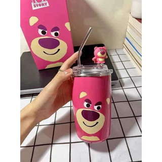 Cốc giữ nhiệt, ly giữ nhiệt gấu dâu losto hotrend siêu cute lõi 304 dung tích 450ml, tặng kèm ống hút, sticker