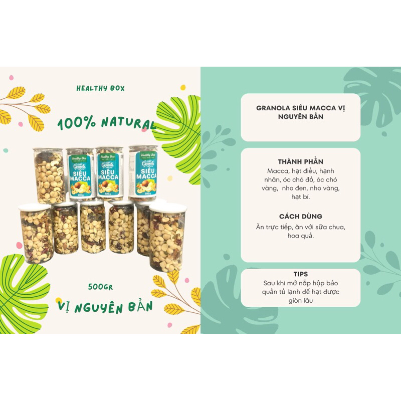 Ngũ cốc Granola siêu macca 500gr, không yến mạch siêu nhiều macca, hỗ trợ ăn kiêng, giảm cân