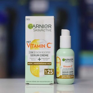 Hàng đức serum + kem dưỡng 2 trong 1 garnier vitamin c -làm trắng sáng và đều màu da