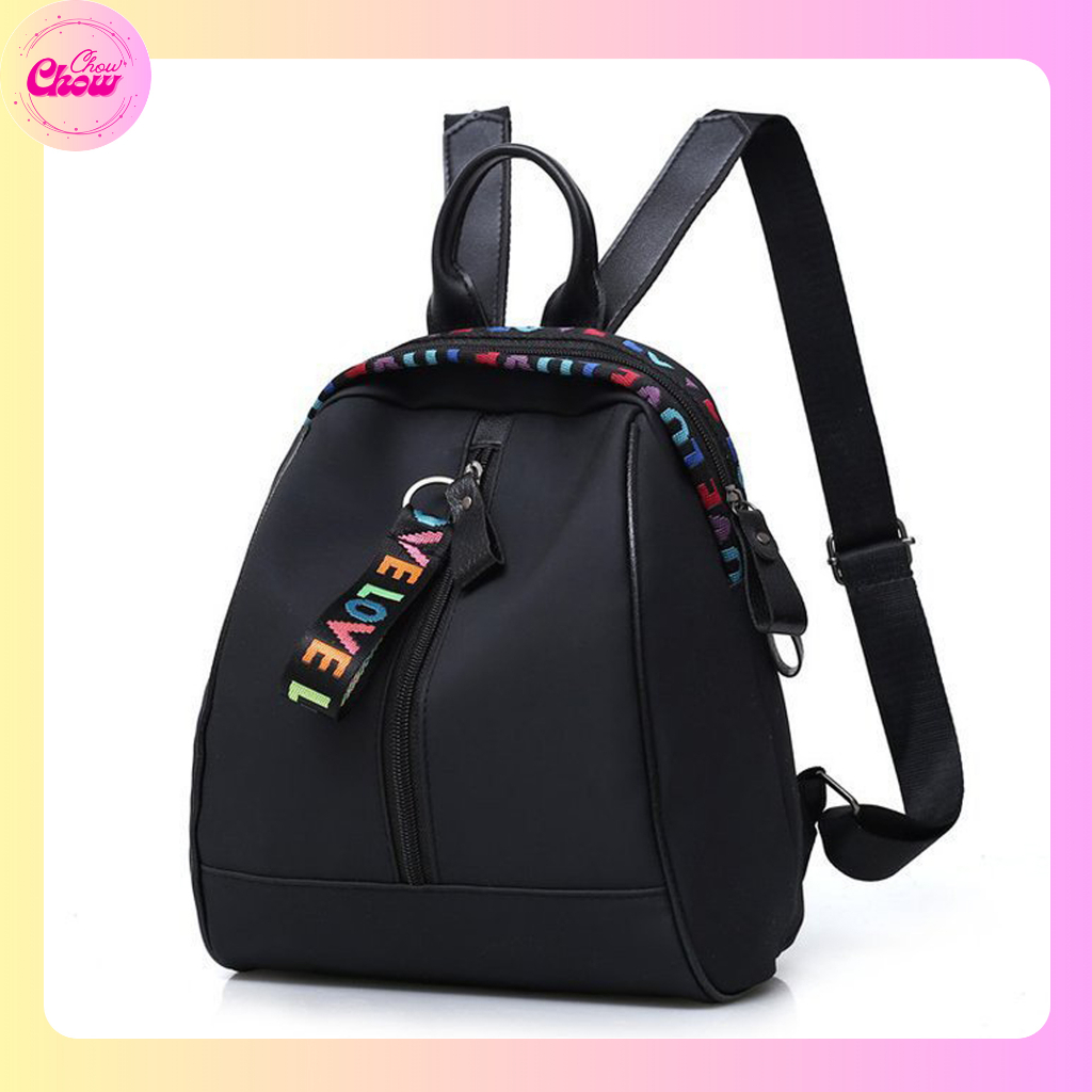 Balo Ulzzang màu đen nhỏ gọn thời trang phong cách Hàn Quốc + tặng Gấu móc khóa - B003