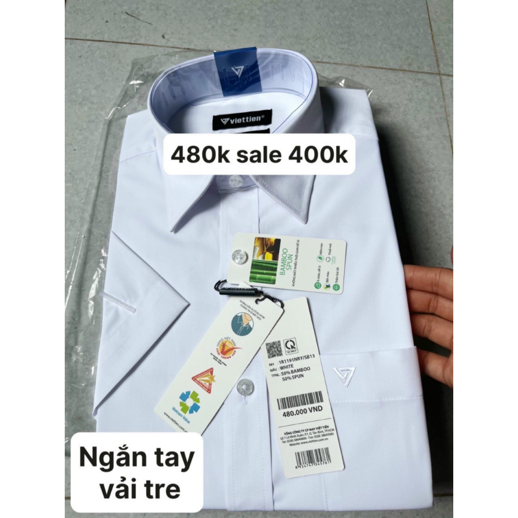 Áo sơ mi trắng tinh Việt tiến giá hãng 480k sale 400k vải sợi tre