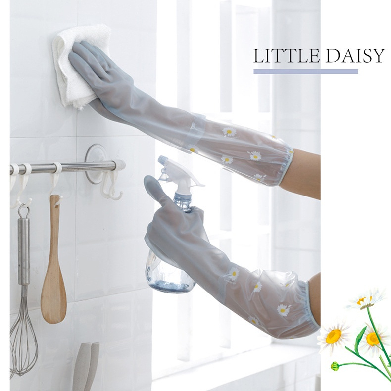 Găng Tay Cao Su Chống Thấm Hoa Cúc Dễ Thương Siêu Đẹp Loại Dài 46cm C.T