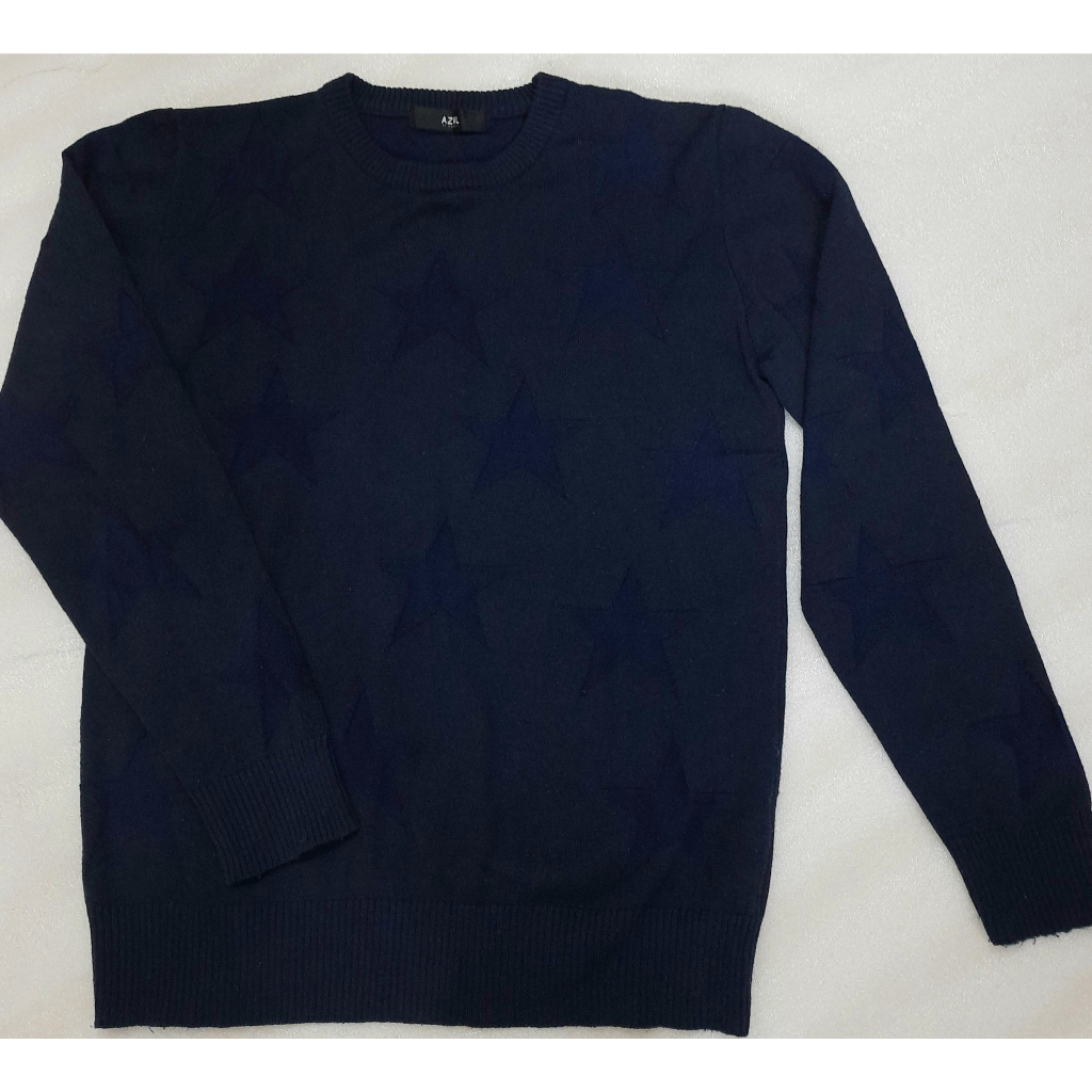 ÁO SWEATER LEN XANH ĐEN HỌA TIẾT NGÔI SAO NỔI