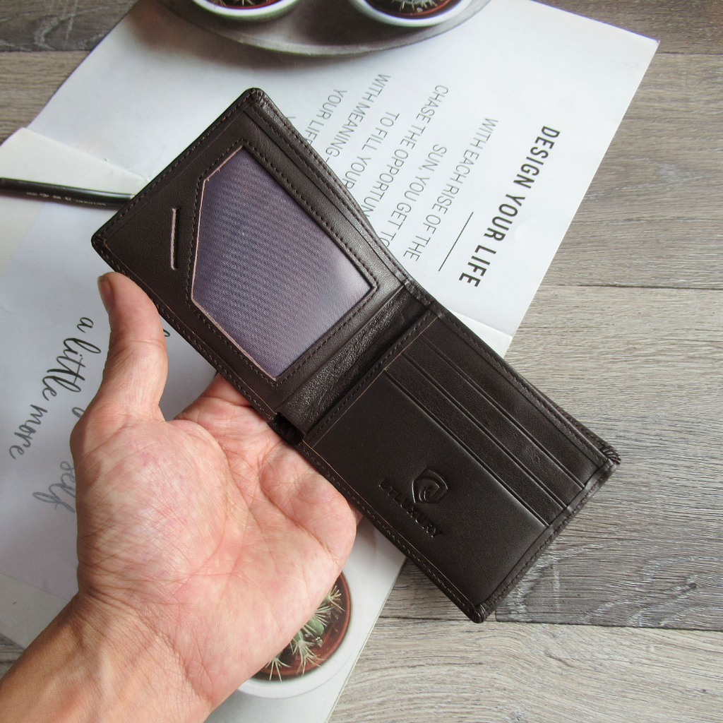 Ví nam mini kiểu ví ngang, kích thước nhỏ gọn, da bò thật 100%, bảo hành 12 tháng