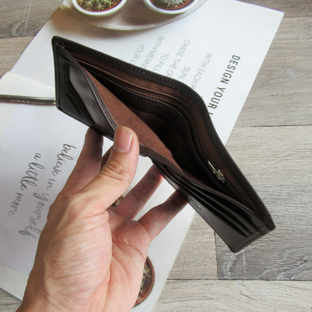 Ví nam mini kiểu ví ngang, kích thước nhỏ gọn, da bò thật 100%, bảo hành 12 tháng