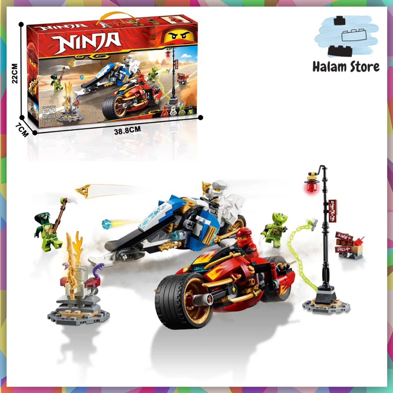 Mô hình lắp ráp Ninjago Legacy LELE BELA 21161 11161 70667 - Đồ chơi xếp hình Xe máy lửa Kai và xe băng Zane