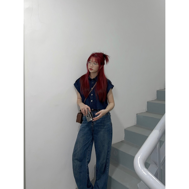 Áo denim tay hến form croptop Bazic onee