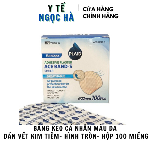 Băng keo cá nhân dán vết kim tiêm Ace Band-S , Băng cá nhân thẩm mỹ hình tròn, thoáng khí, 100 miếng/hộp