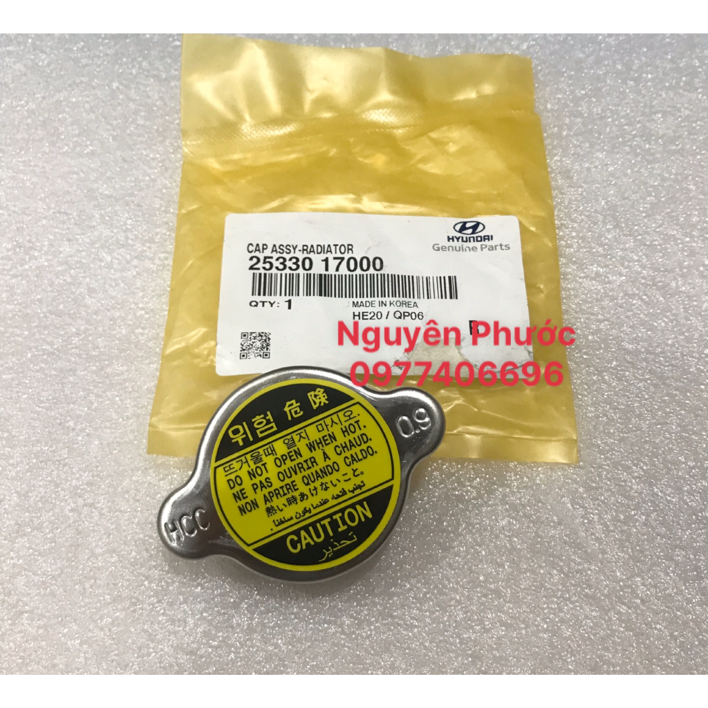 Nắp két nước xịn chính hãng  HYUNDAI/KIA GETZ, MORNING, PRIDE, SANTAFE, CARENS, I10... Mã PT 2533017000