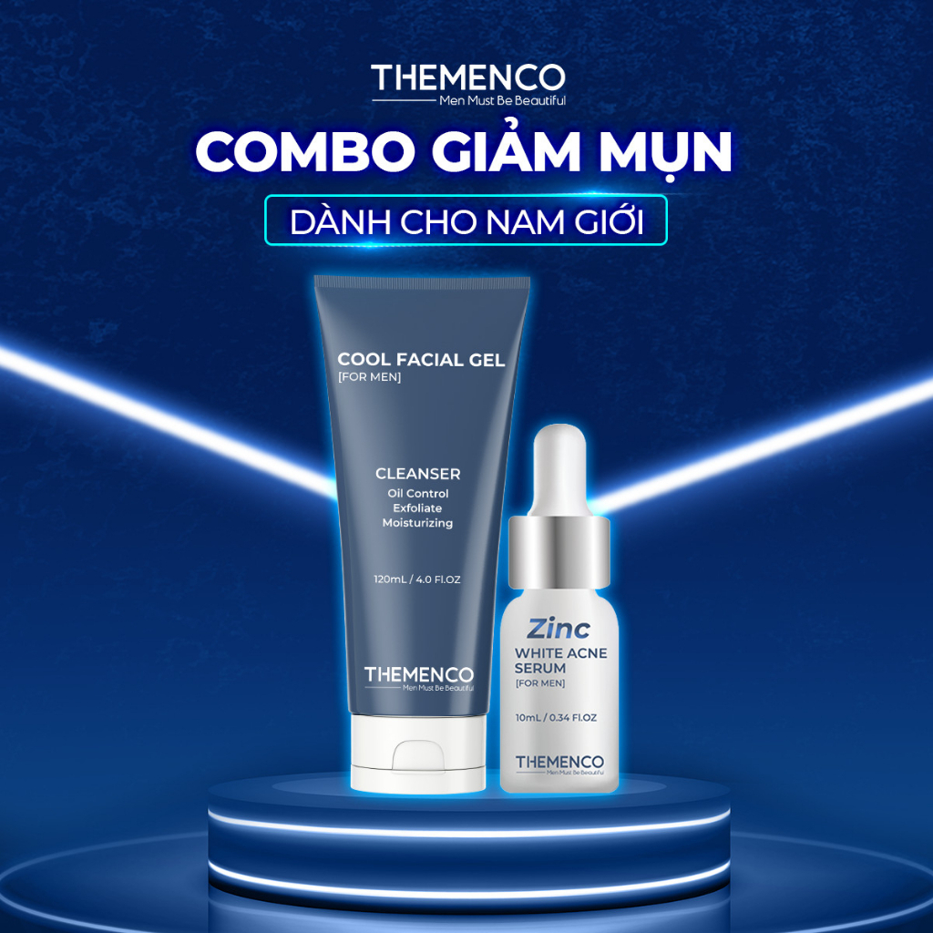 Combo Hỗ Trợ Giảm Mụn Bao Gồm Serum White Acne Zinc 10ml Và Sữa Rửa Mặt Cool Facial Gel 120ml Themenco